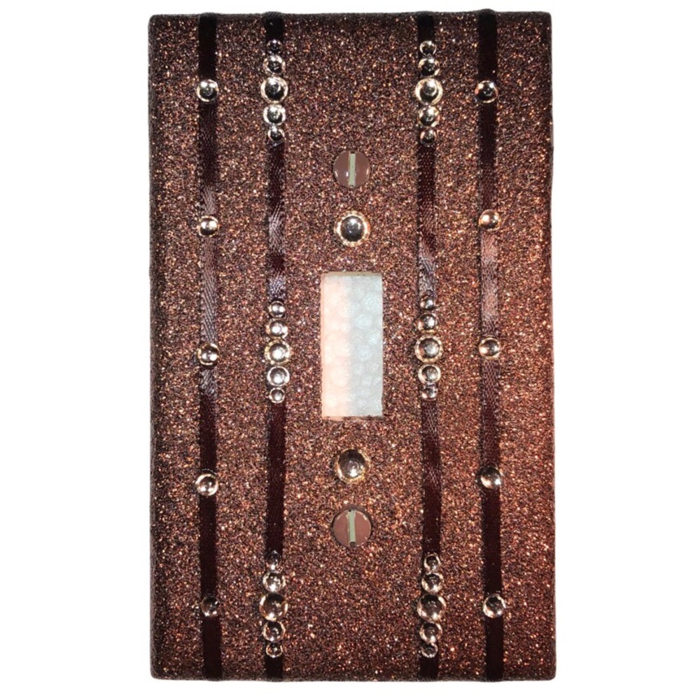 Hand Decorated Brown Bling 3D Single Toggle Switch Wallplate Cover